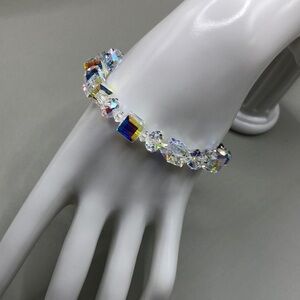 Vintage Ab Aurora Borealis Sterling Silver 925 Bracelet Formal Bridal Evening